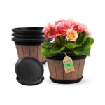 Quarut 4 Pack 10 Inch Plant Pots,upgrade Whiskey Barrel Planters
