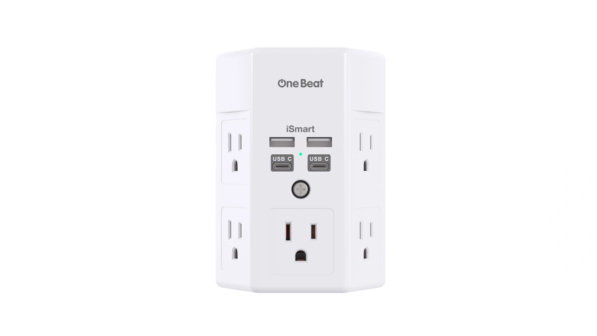 One Beat Surge Protector Wall Outlet Extender, 5 Outlets &