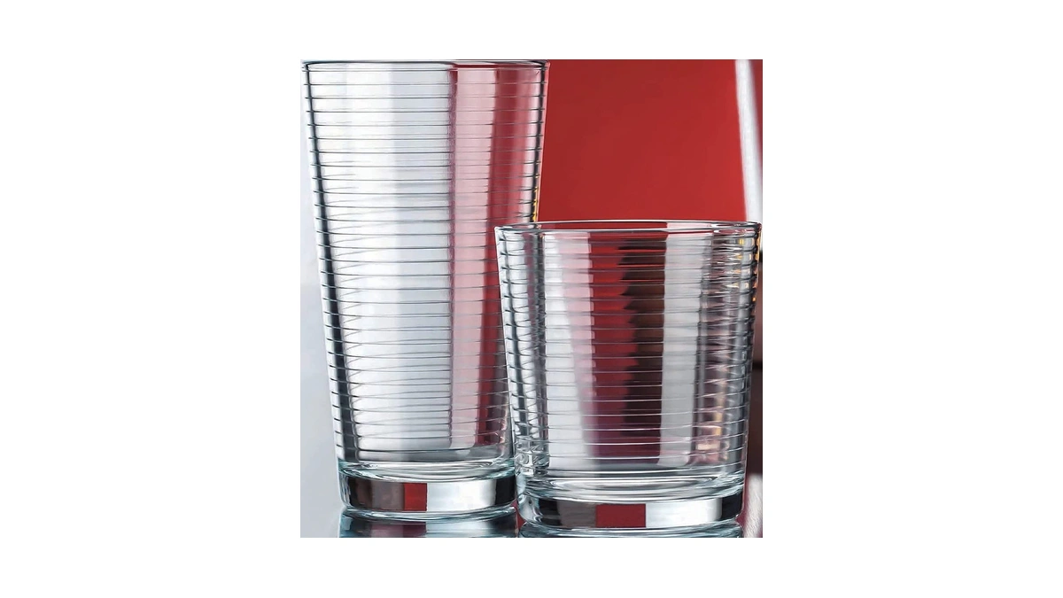 Le'raze Set Of 16 Heavy Base Ribbed Durable Drinking Glasses