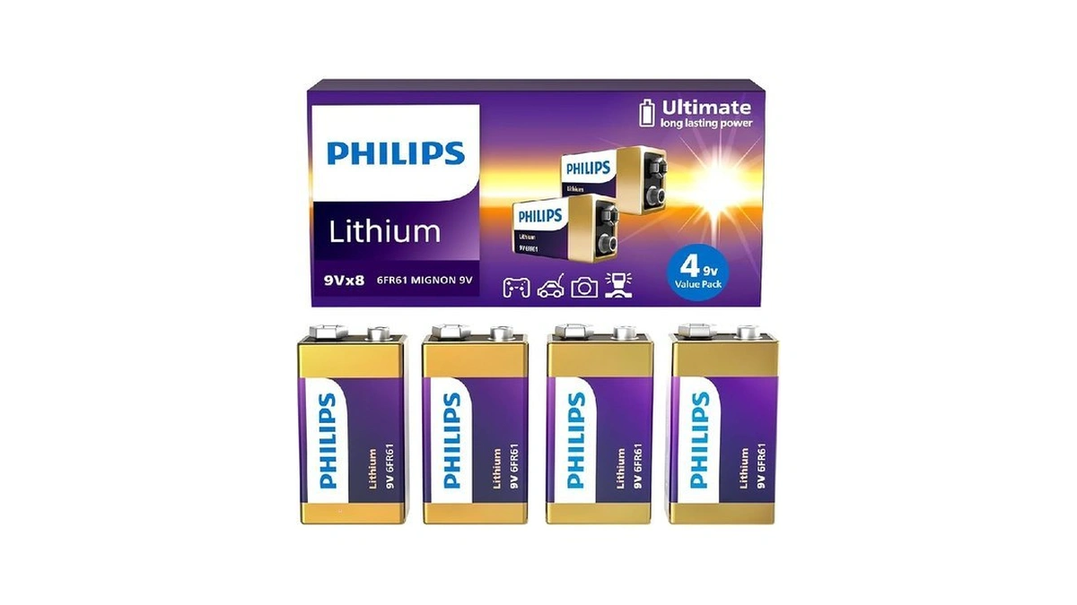 Philips 9v Batteries Lithium 9 Volt Battery 4 Pack Ultra