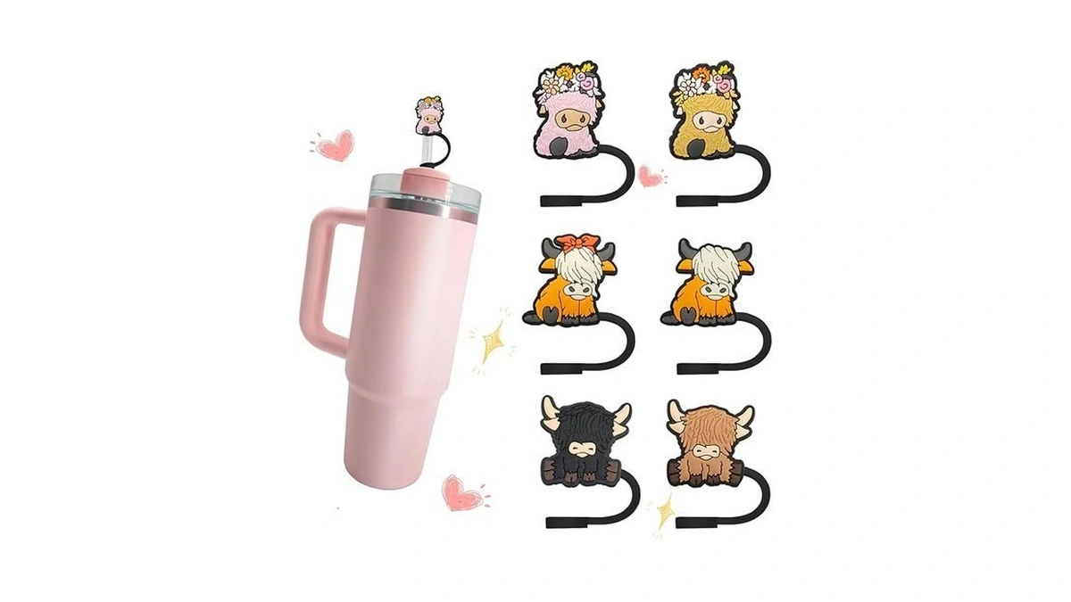 6pcs Highland Cow Silicone Straw Cover Straw Cover Cap For