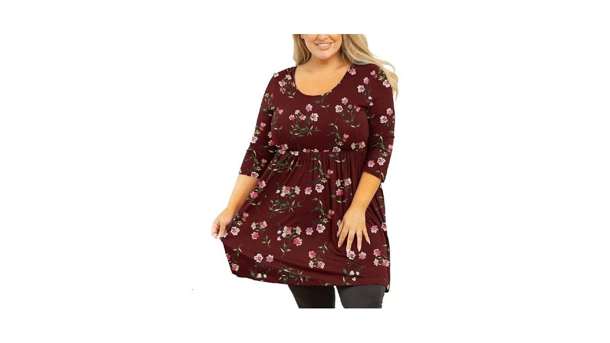 Auslook Plus Size Tunic For Women 3/4 Sleeve Crewneck Tops
