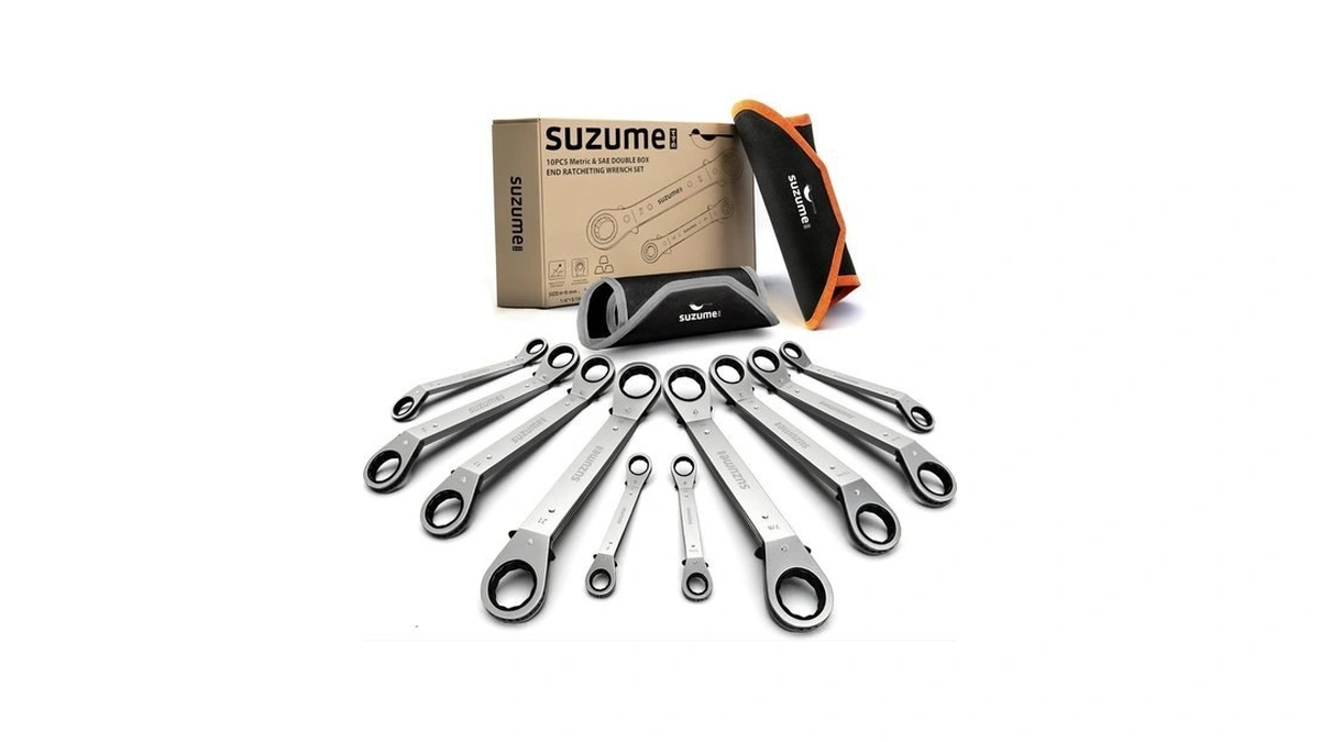 Suzume Offset Ratcheting Wrench Set, 10-piece Metric & Sae (6–21mm,
