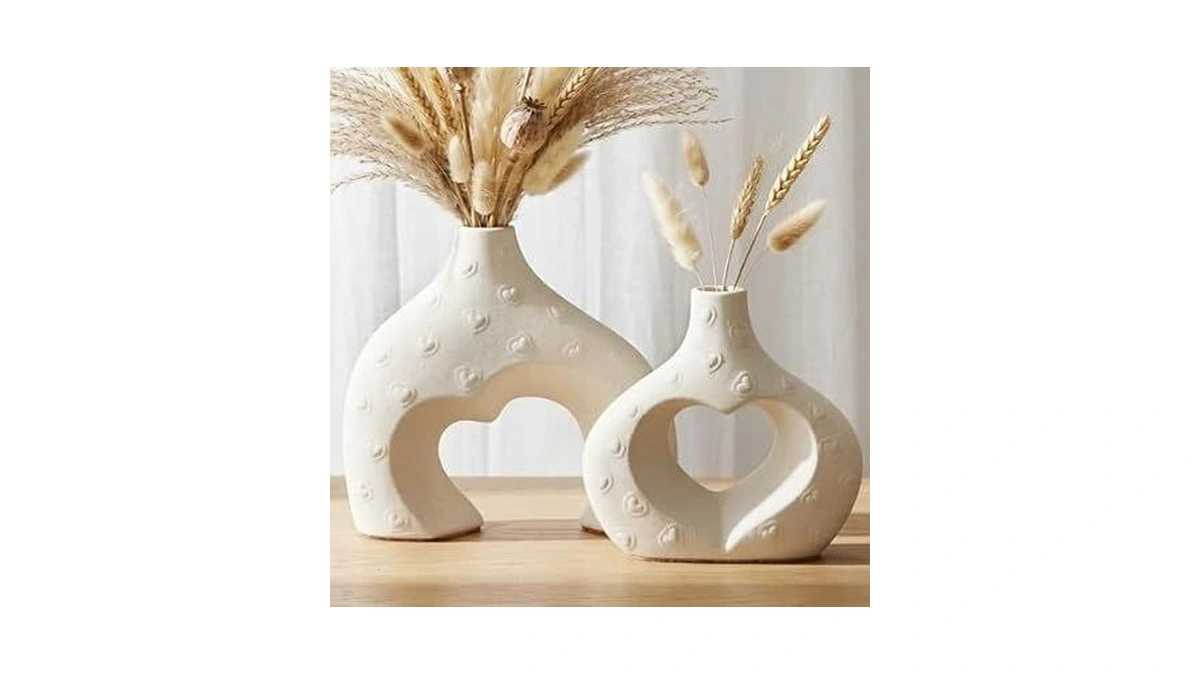 Ceramic Heart Flower Vase Home Decor Set Of 2, Farmhouse