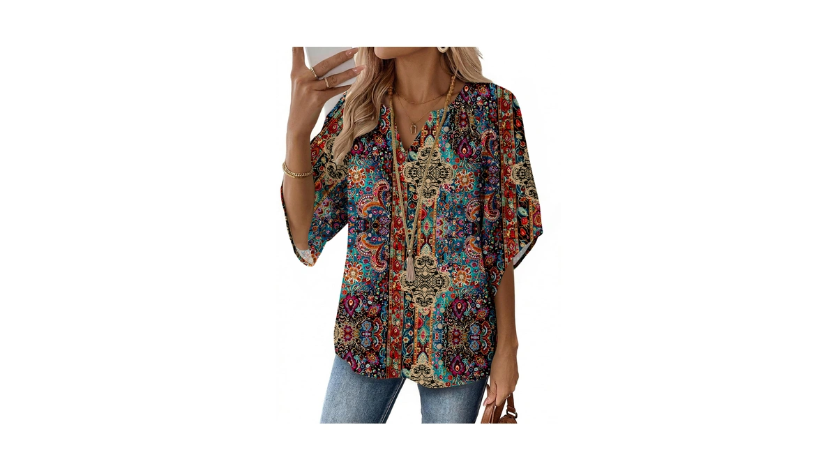 Zeagoo Ladies Summer Tops 3/4 Sleeve V Neck Tops Casual