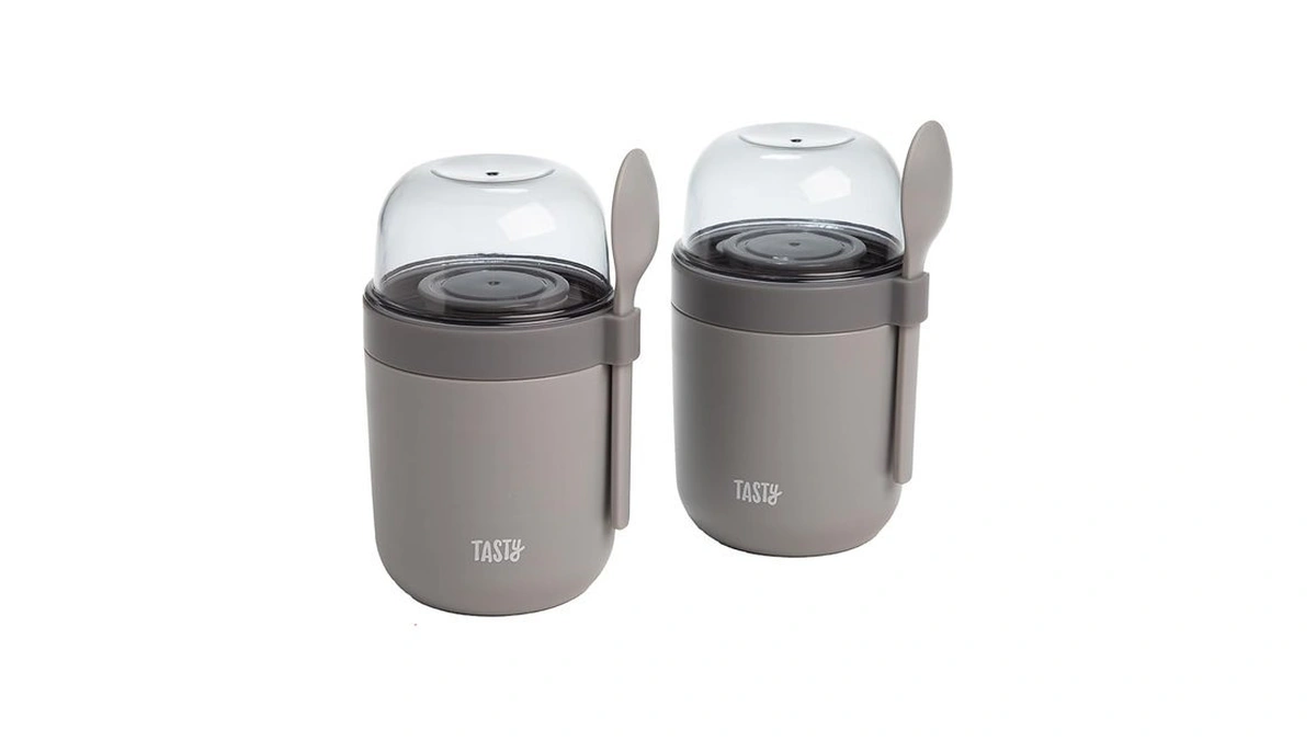 Tasty Travel Snack Cups With Spoons, On-the-go Snacking, Divided Compartments,