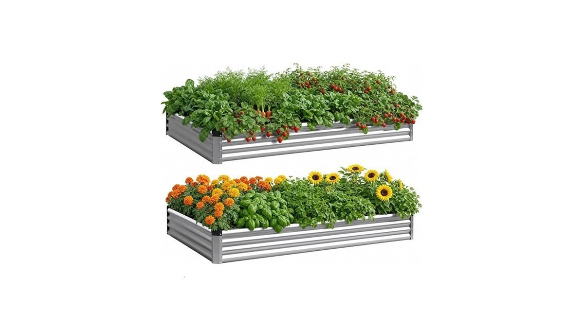 Rujkodvh 2pcs 6x3x1 Ft Rectangle Metal Raised Garden Bed Kit,