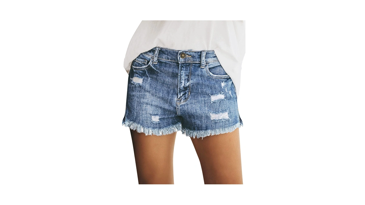 Luvamia Jean Shorts Womens Mid Rise Stretchy Cut Off Frayed