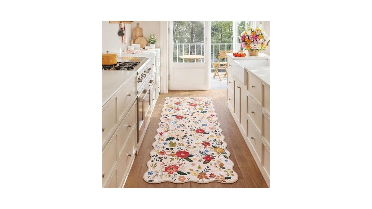 Arkiiki 2x6 Beige Runners Rug, Floral Washable Kitchen Rugs For