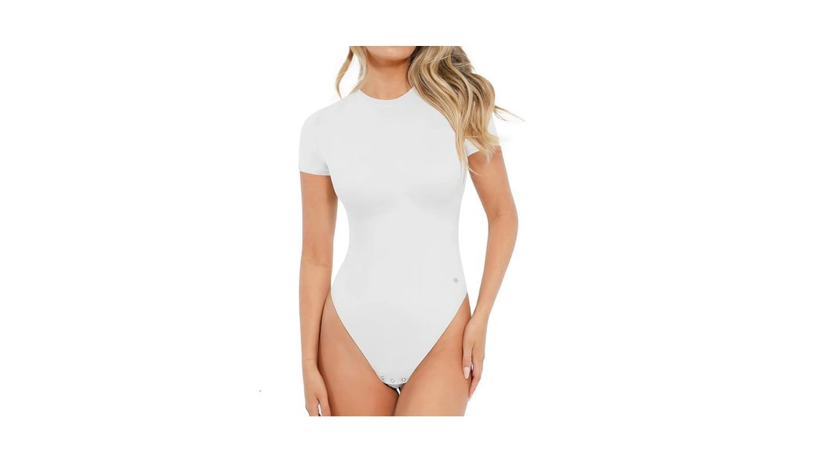 Popilush Short Sleeve Bodysuits For Women Thong Body Suit Crew