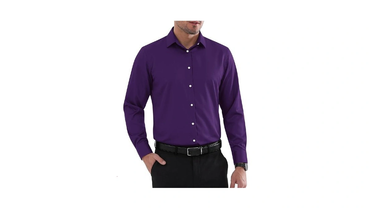 Biodeer Purple Long Sleeve Tuxedo Shirt Men Button Down Dress