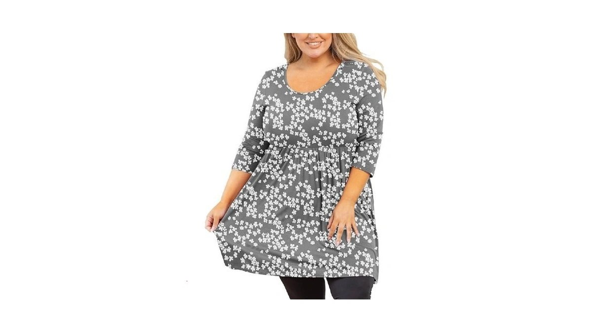 Auslook Plus Size Tops For Women 3/4 Sleeve Grey Sakura