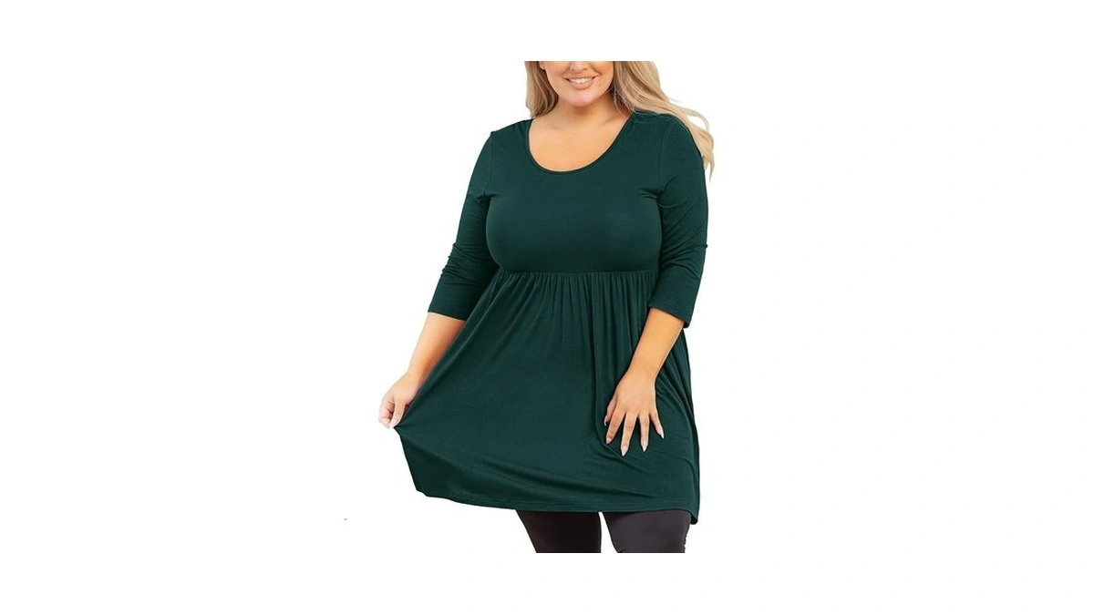 Auslook Plus Size Tunic For Women 3/4 Sleeve Dark Green