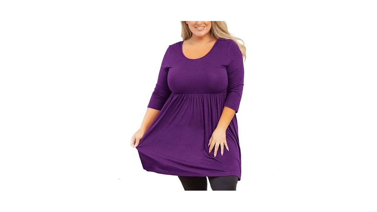 Auslook Plus Size Tunic Tops For Women 3/4 Sleeve Purple