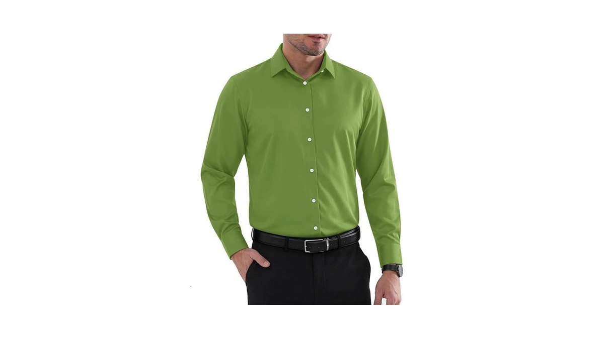 Biodeer Mens Long Sleeve Button Down Shirts Stretch Wrinkle Free