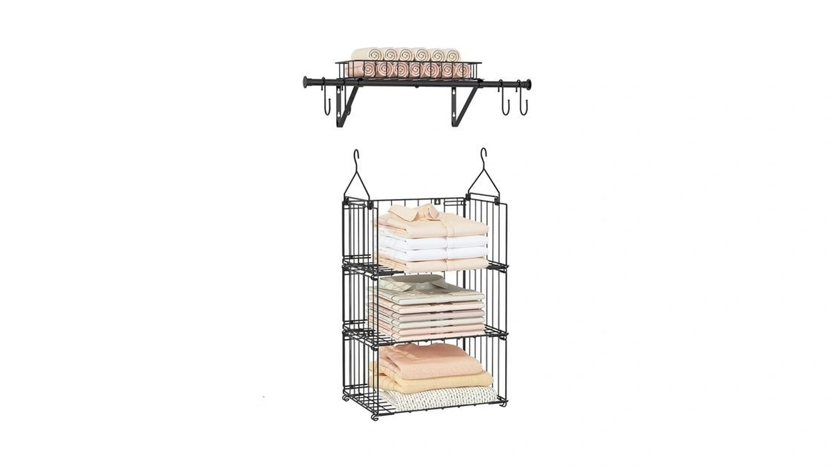 Bukfen 3 Tier Hanging Closet Organizer, Wall Mounted Wire Storage