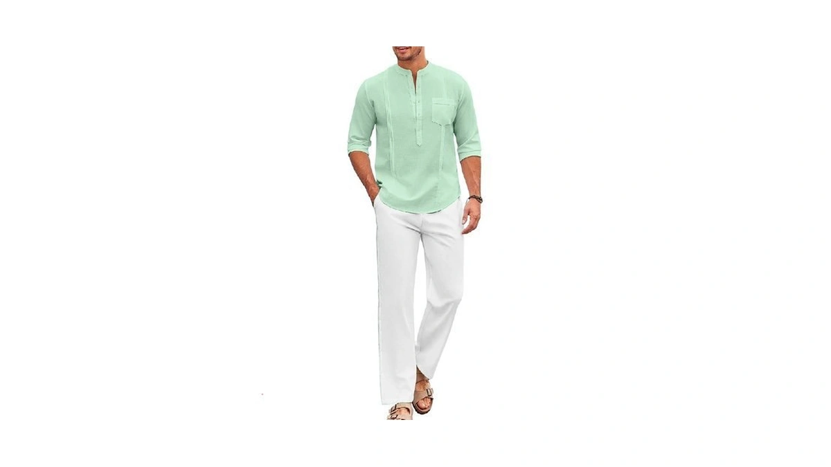 Coofandy Men's Linen Pants And Shirt Set Lounge Outfits Casual