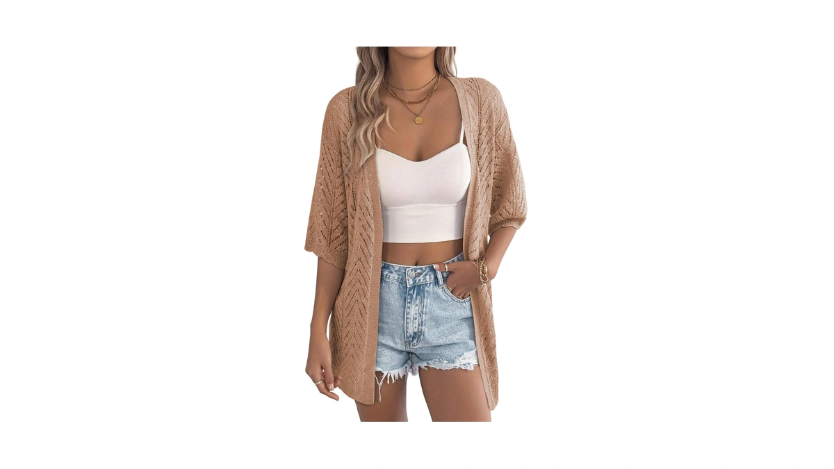 Evaless Spring Cardigans For Women Short Sleeve Crochet Knit Hollow