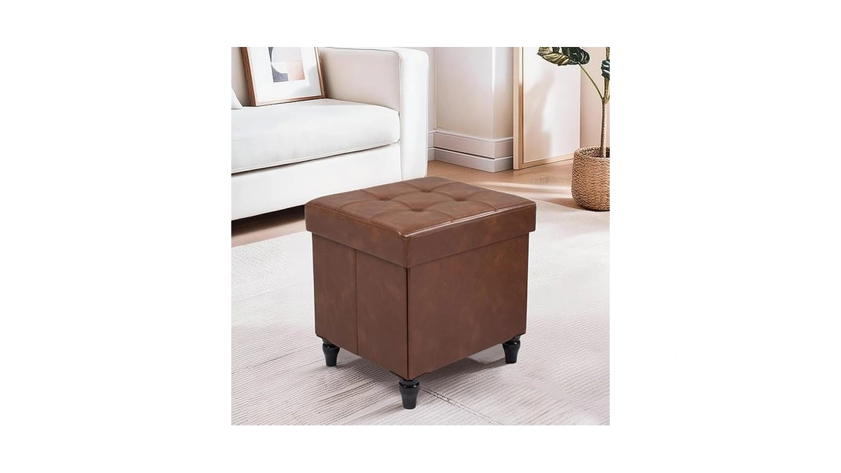 Glaxyfur Storage Ottoman Bench, 15 Inches Foldable Ottoman Foot Stool