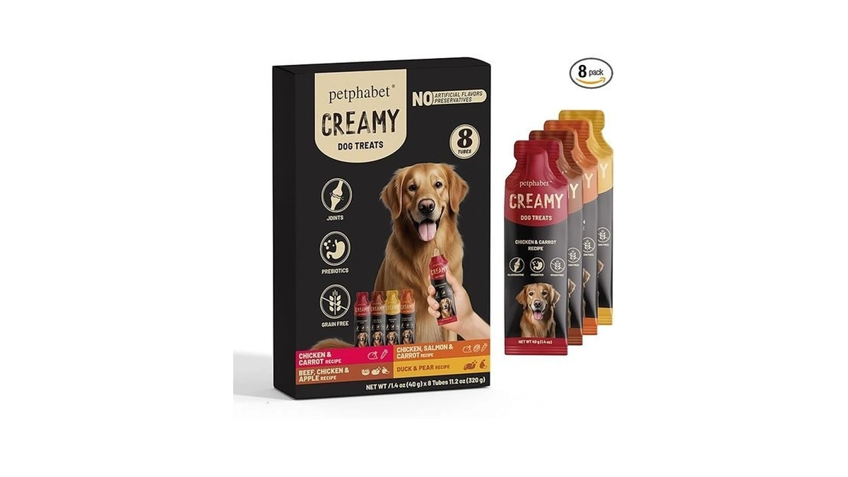 Petphabet Lickable Squeeze Treats For Dogs, Creamy Puree Dog Food