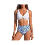 Horisun High Waisted Tummy Control Bikini Set Twist Front V