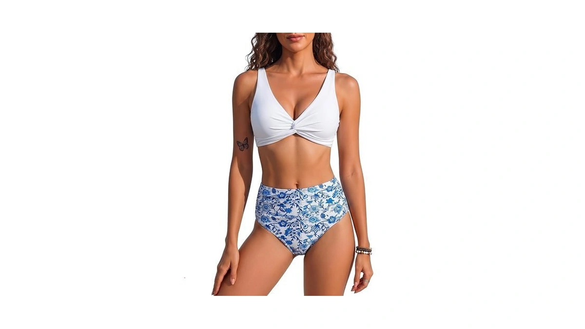 Horisun High Waisted Tummy Control Bikini Set Twist Front V