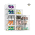 12 Pack Xx-large Clear Shoe Storage Boxes, Stackable Modular Plastic