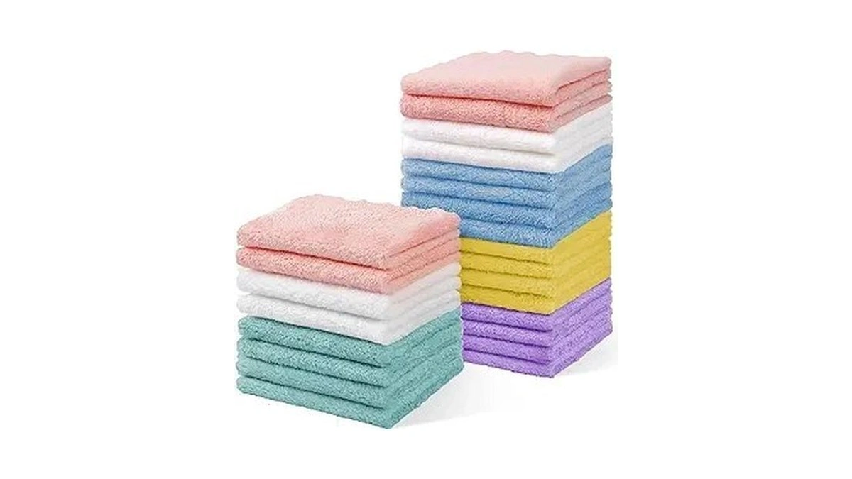 Puomue 24 Pack Baby Washcloths, Multicolor Microfiber Coral Fleece, 7"