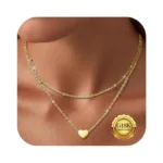 Kenivira Dainty Layered Gold Heart Necklaces For Women Cute 18k