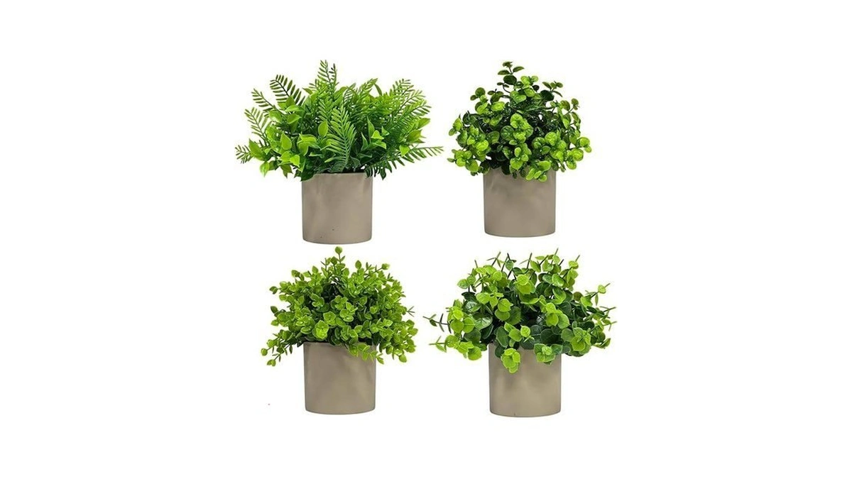 Rongyuhuide 4 Pcs Small Fake Plants Artificial Potted Plants Faux