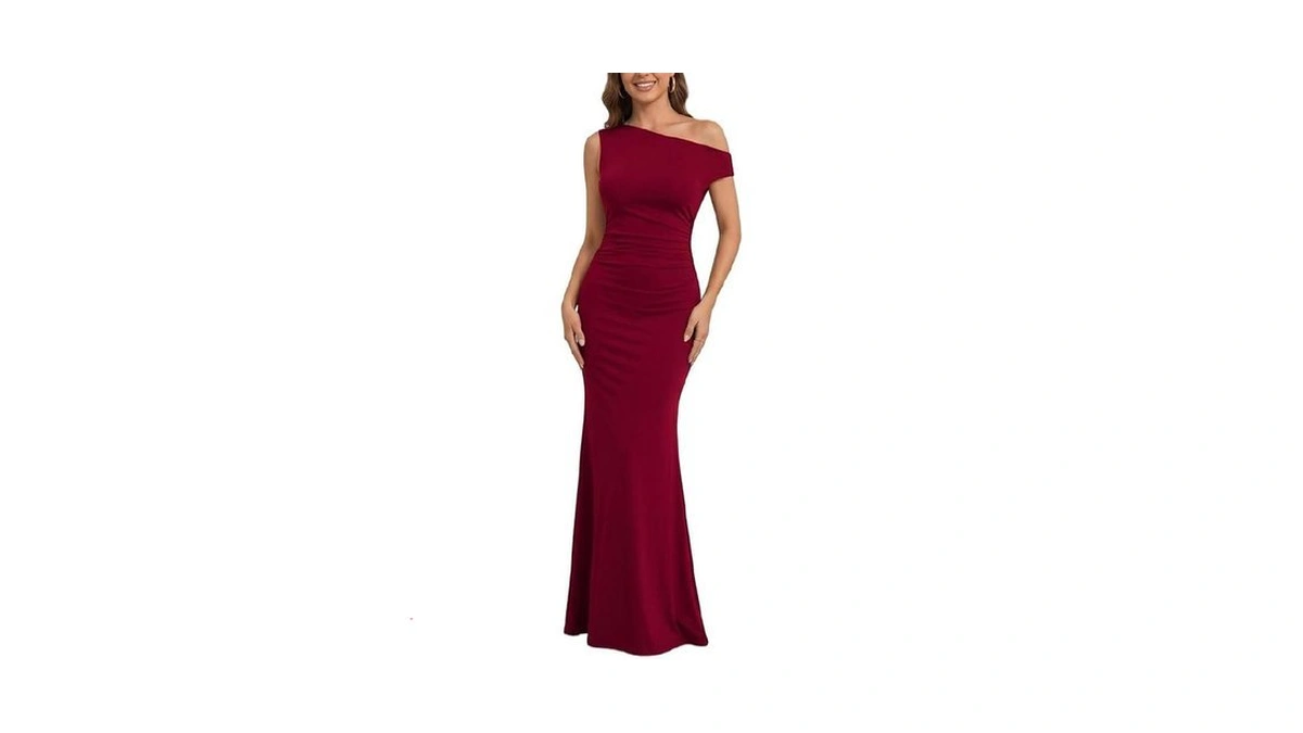 Women's One Shoulder Maxi Dress Ruched Bodycon Mermaid Formal Evening