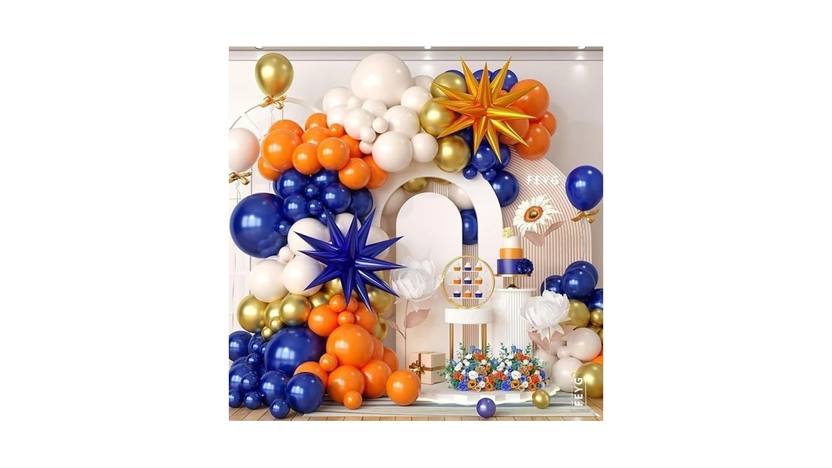 Orange And Blue Balloon Arch Garland Kit, Navy Royal Blue