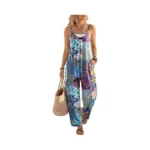 Lillusory Womens Jumpsuits Tropical Floral Print Boho Jumpers Overalls Summer
