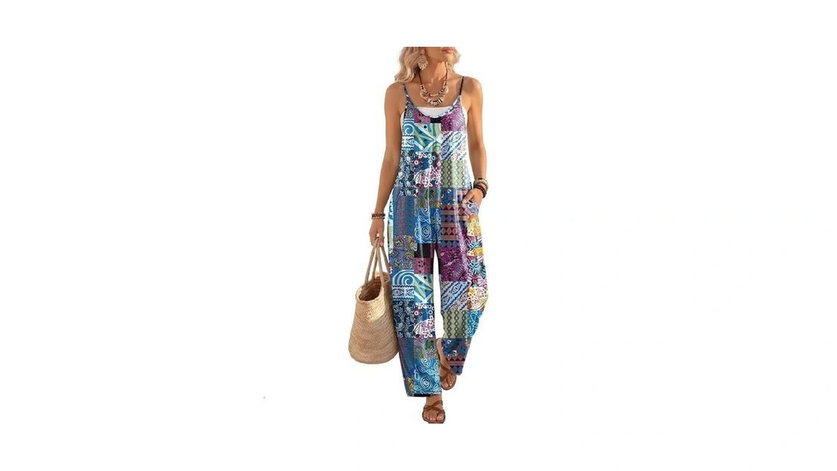 Lillusory Womens Jumpsuits Tropical Floral Print Boho Jumpers Overalls Summer