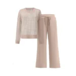 Anrabess Womens 2 Piece Outfits Crochet Sheer Knit Sweater Top