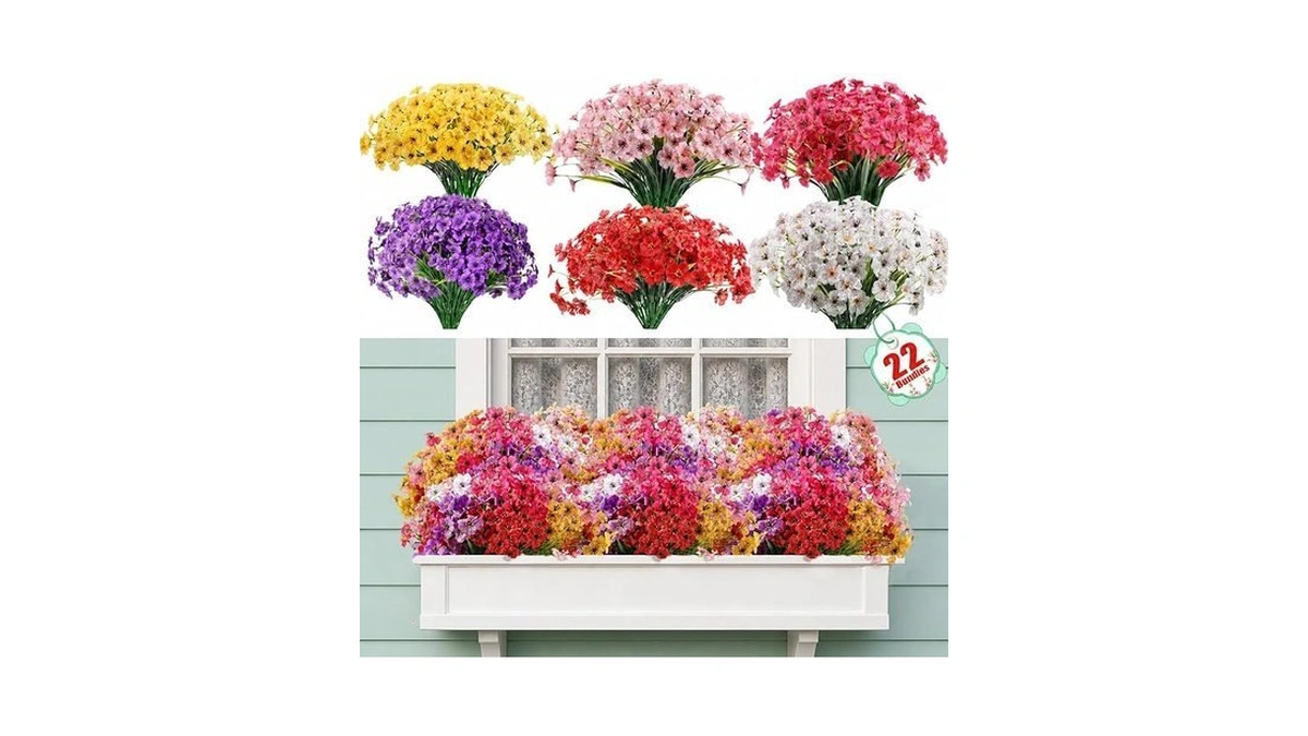 Powbrace 22 Pack Artificial Flowers For Outdoor Indoor Fake Plants,