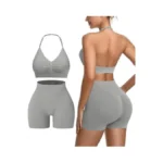 2 Piece Women's Workout Sets Padded Open Back Sports Bra