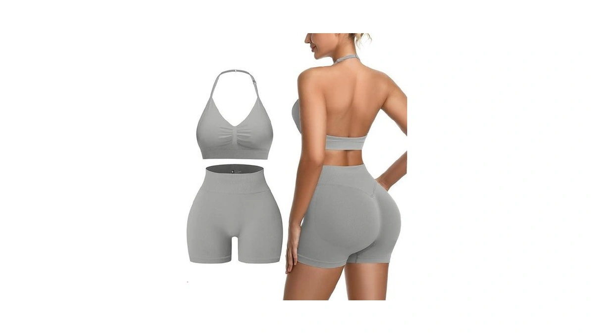 2 Piece Women's Workout Sets Padded Open Back Sports Bra