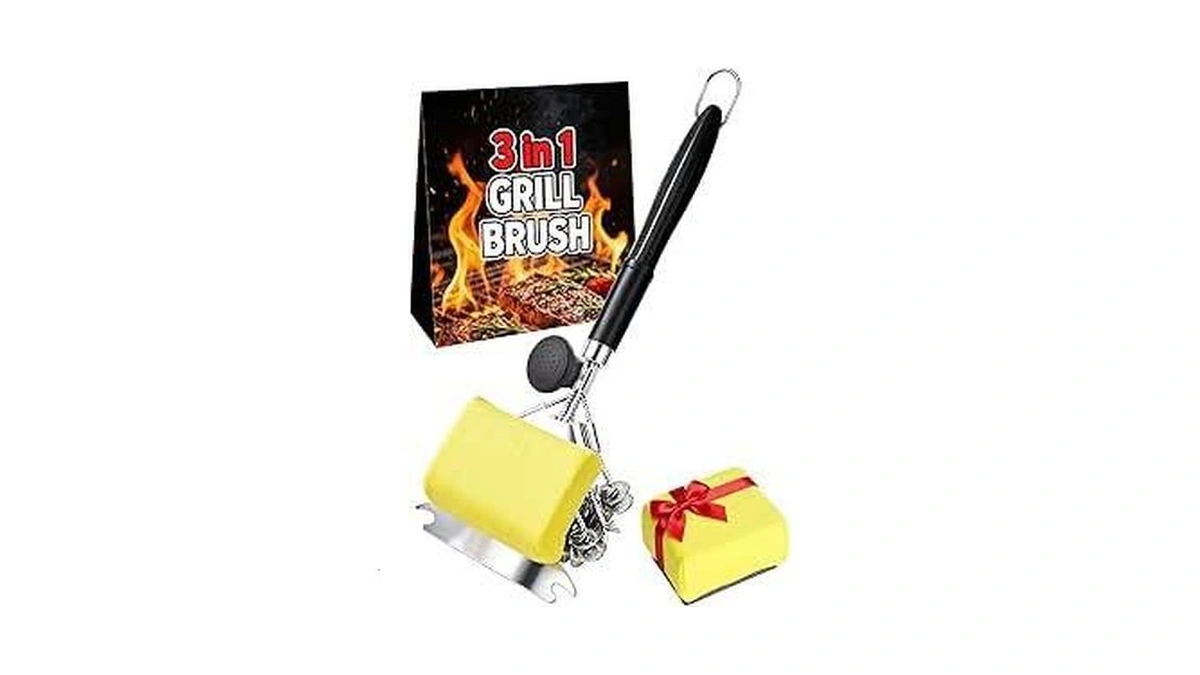 Magnetic 3-in-1 Grill Brush With Power Press Handle & Lock
