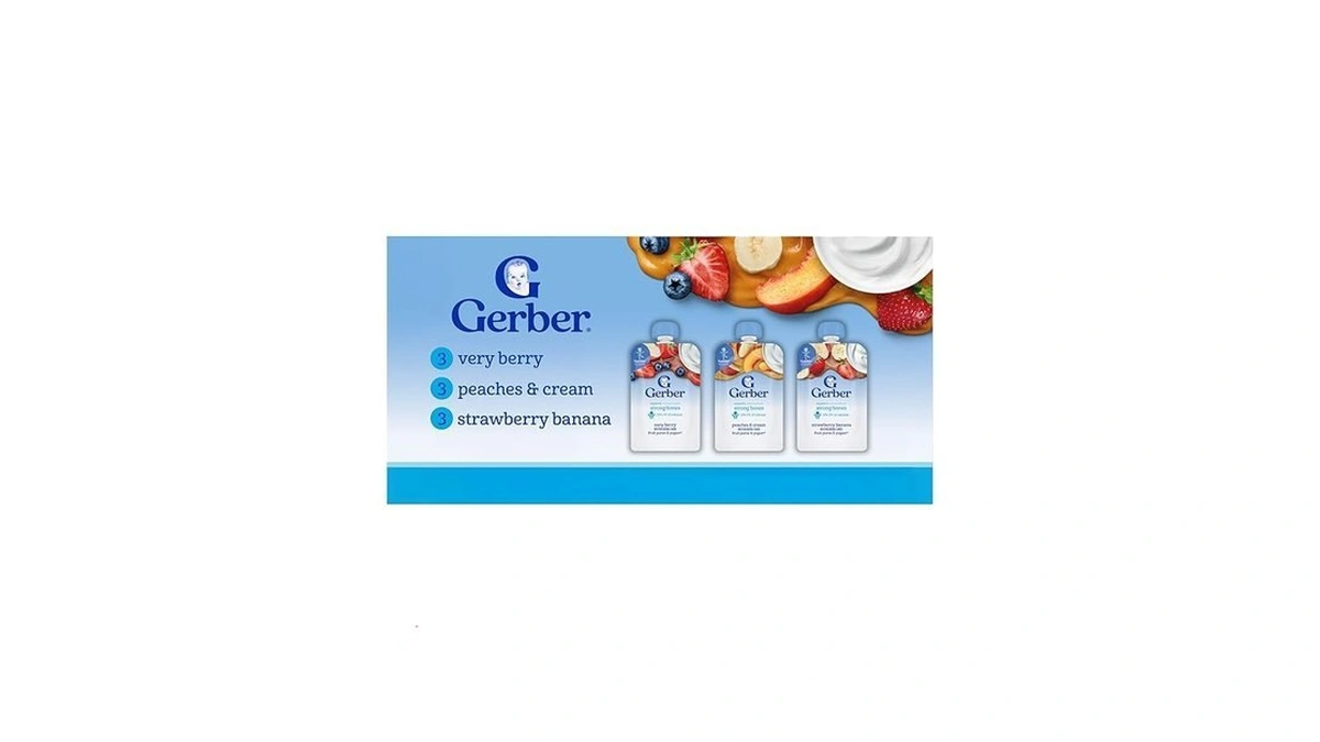 Gerber Toddler Food, Very Berry, Peaches & Cream, Strawberry Banana,
