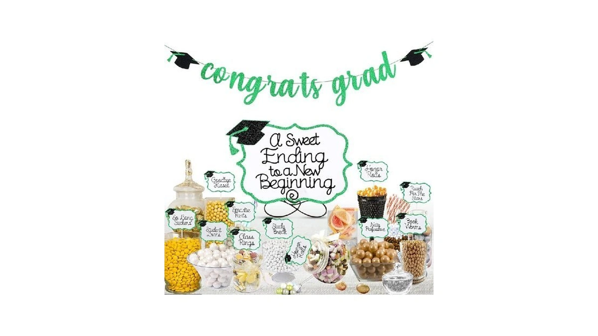 Green 2026 Graduation Candy Bar Signs Graduation Table Candy Buffet