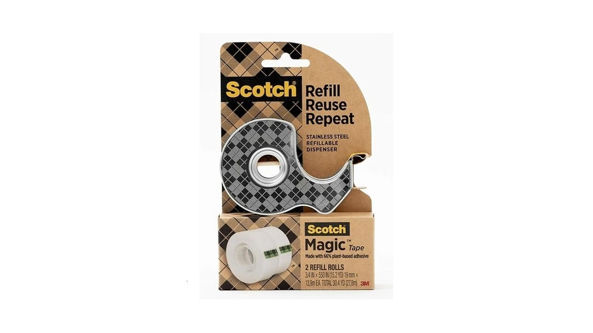 Scotch Stainless Steel Refillable Dispenser And 2 Rolls Of Scotch