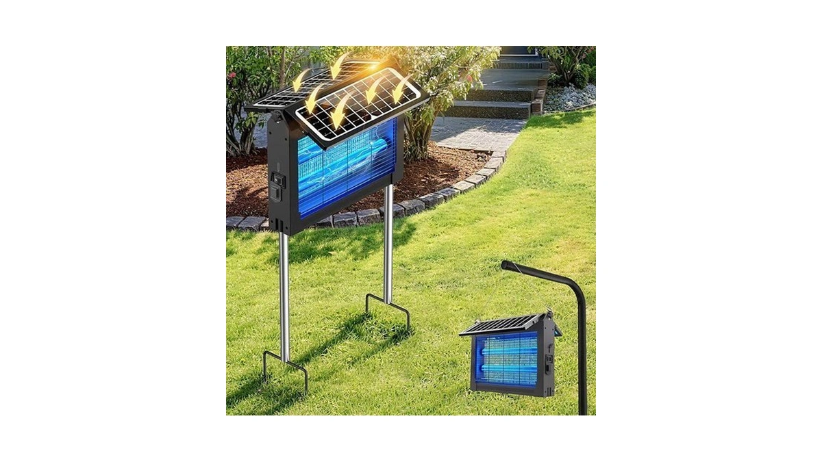 Solar Bug Zapper Outdoor, Dual Solar Panels, 4500v Waterproof Portable