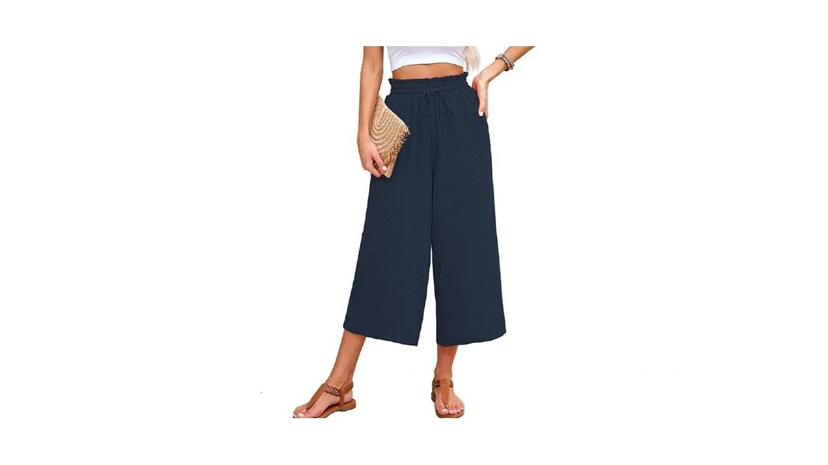 Korsis Women Capri Pants Wide Leg High Waisted Casual Spring