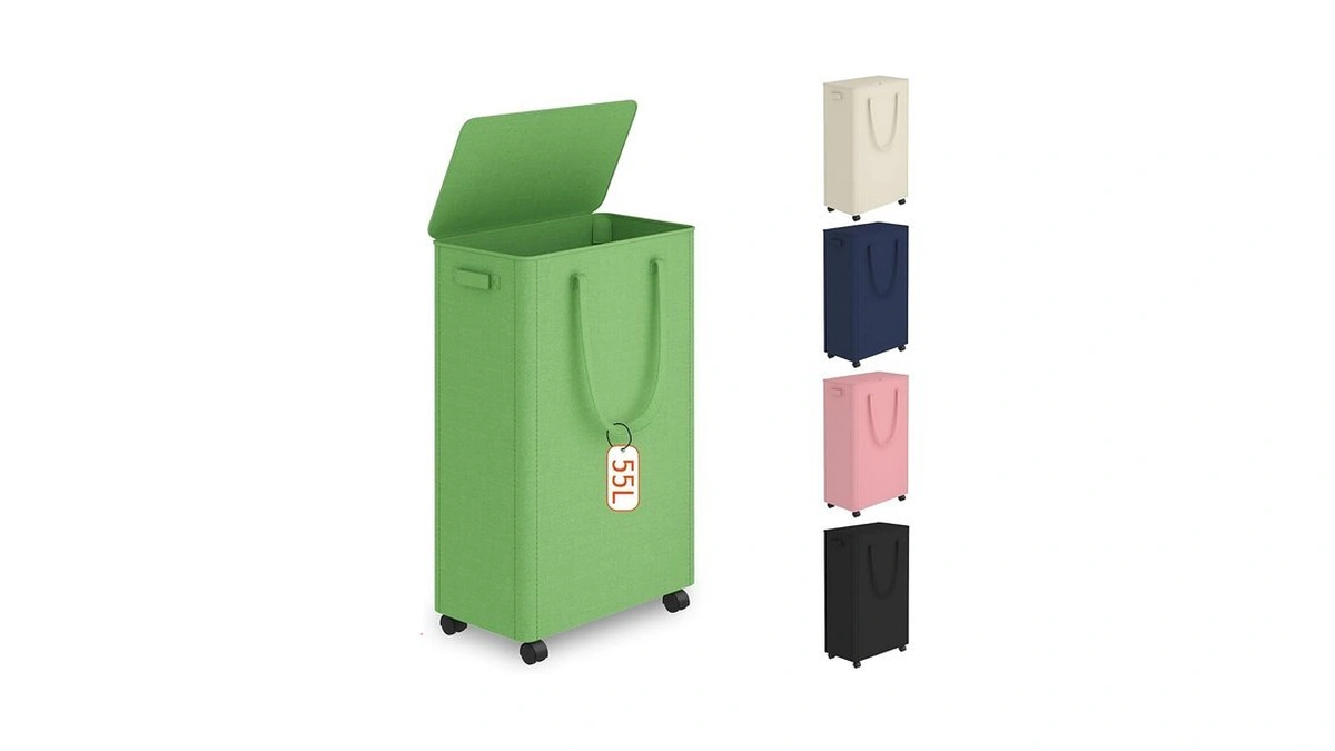 Slim Laundry Hamper With Wheels,15 Gal (55l) Rolling Laundry Basket