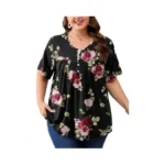 Auslook Plus Size Floral Tunic Tops For Women Pleated Babydoll