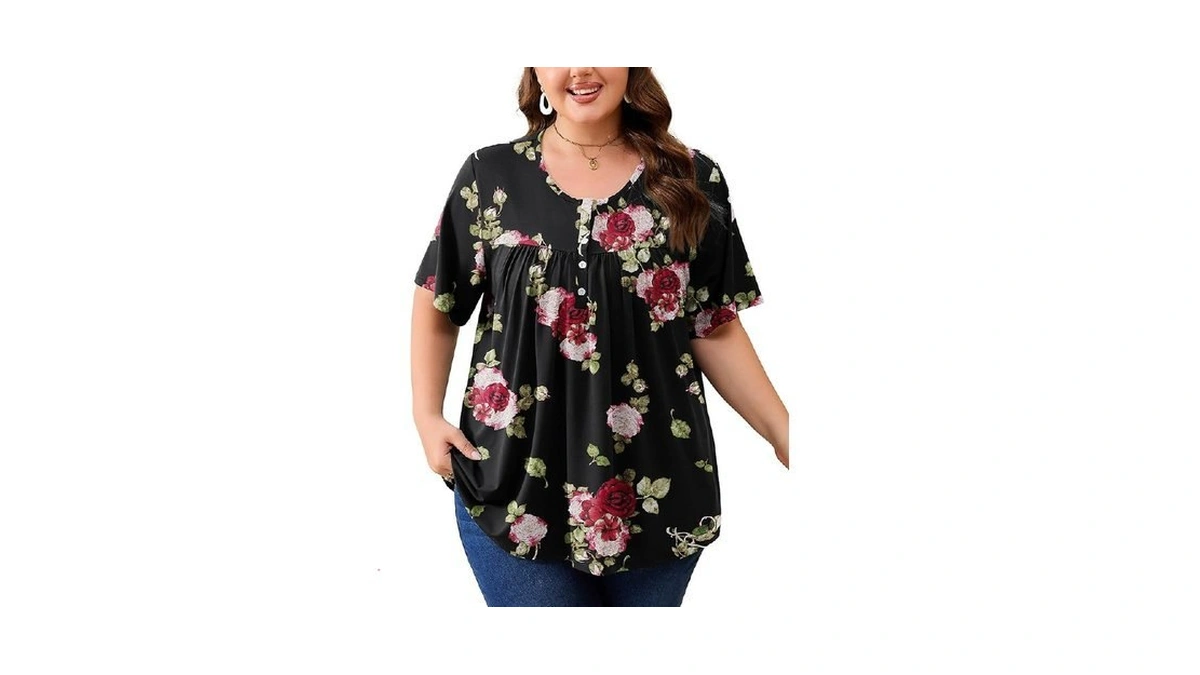 Auslook Plus Size Floral Tunic Tops For Women Pleated Babydoll