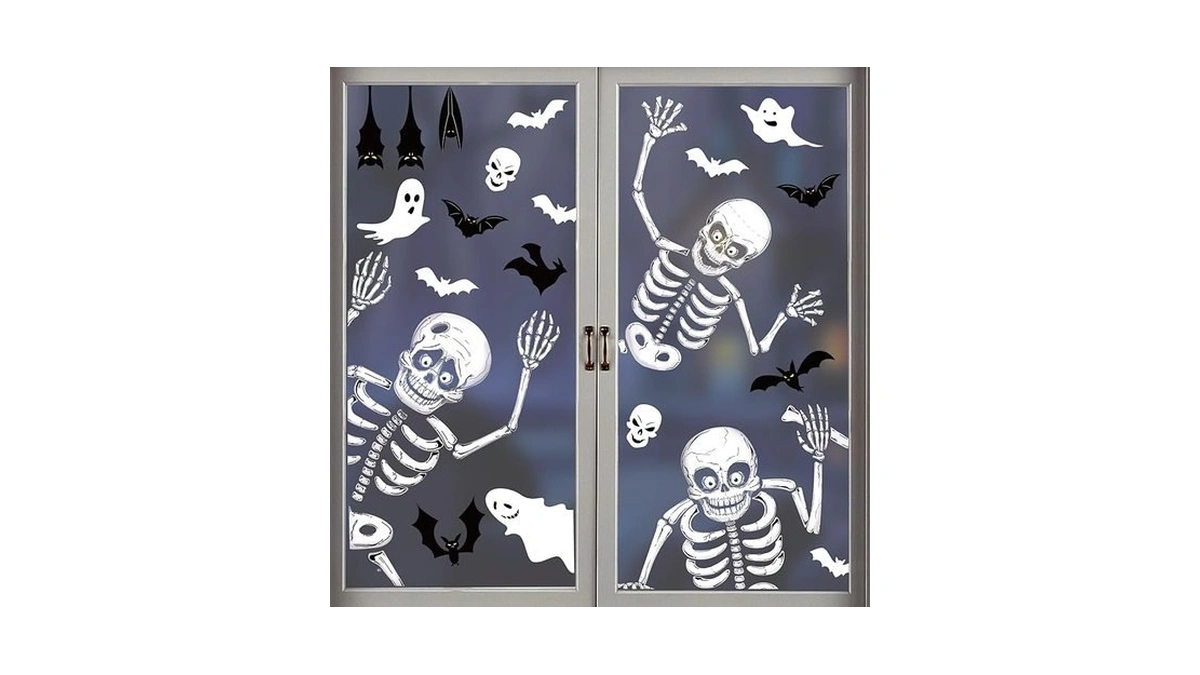 Halloween Window Clings Skeleton Window Decorations For Glass Windows, Double