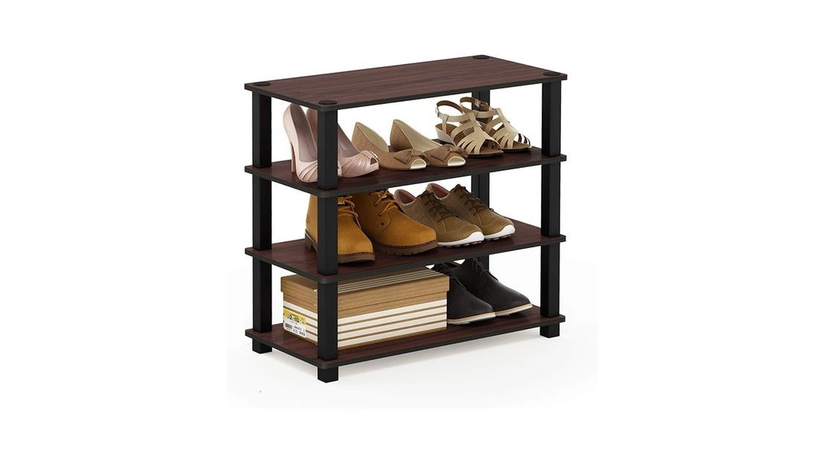 Furinno Turn-s-tube 4-tier Shoe Rack, Dark Cherry/black