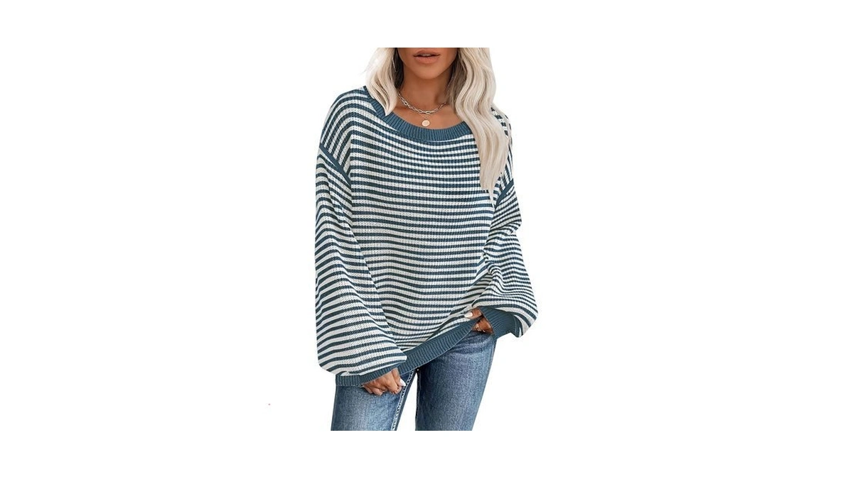 Soesdemo Off The Shoulder Sweater For Women Oversized Crewneck Striped